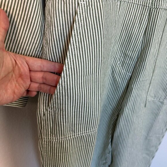Outerknown Women’s Station Jumpsuit Long Sleeve Pockets Pinstripe Green Cream S - Picture 8 of 15